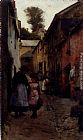 Stanhope Paintings - A Street in Newlyn by Stanhope Alexander Forbes